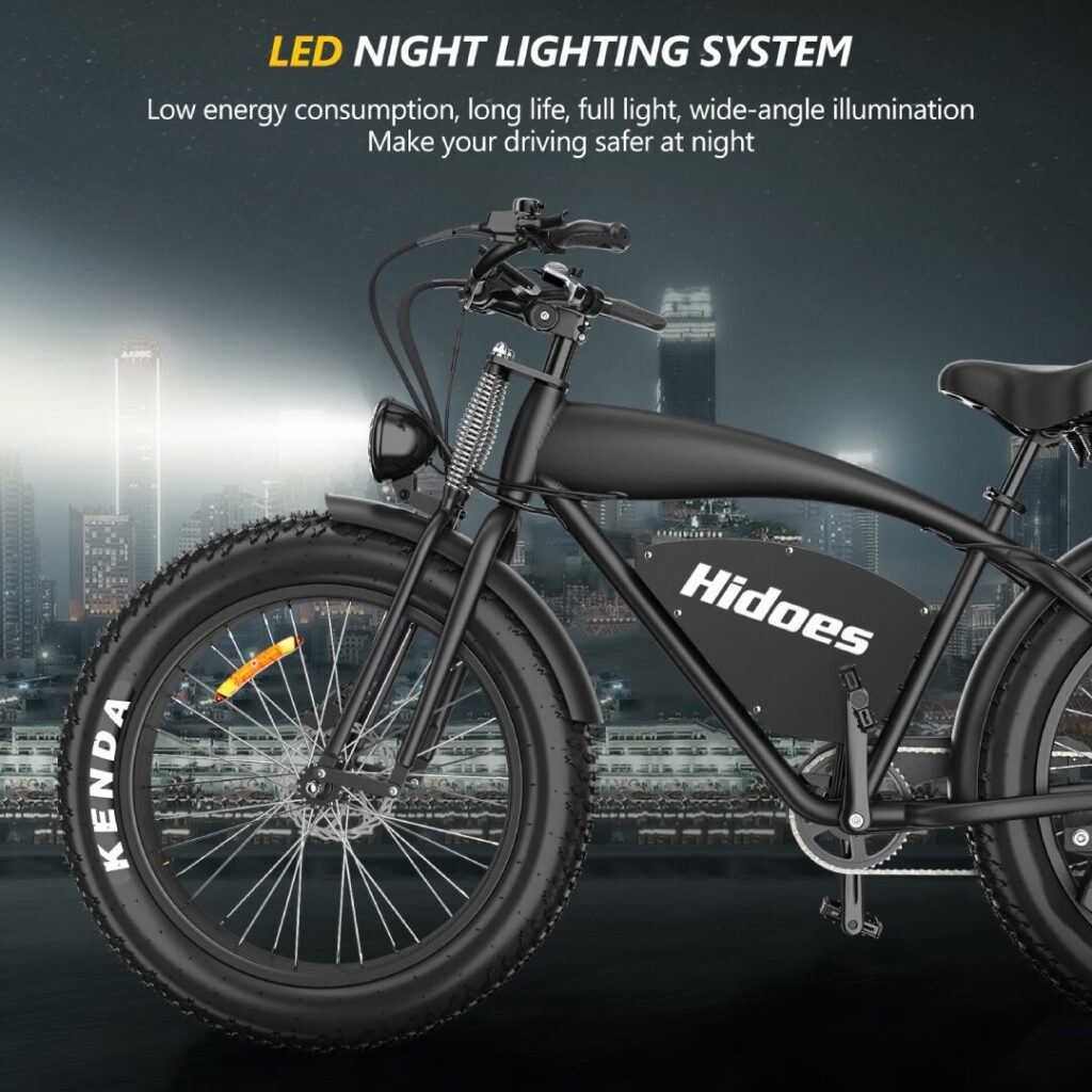 Hidoes B3 electric bike with 1200W rear hub motor, 48V 18.2Ah battery, 26x4” off-road tyres, oil disc brakes, and a rigid alloy frame – built for silent strength and tactical electric performance.