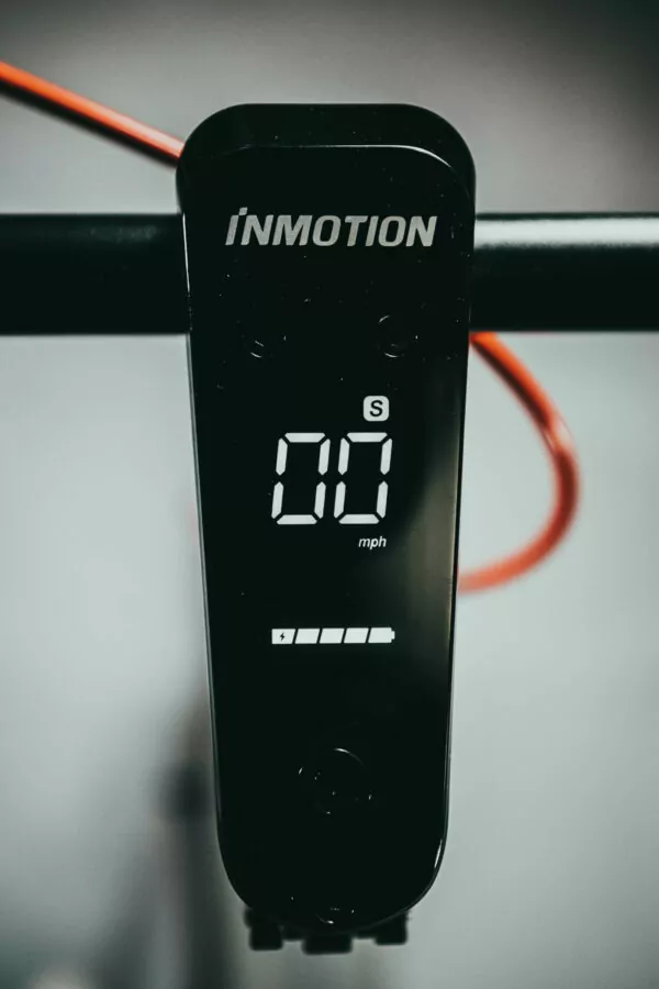 Inmotion Climber Electric Scooter display closeup on a grey background