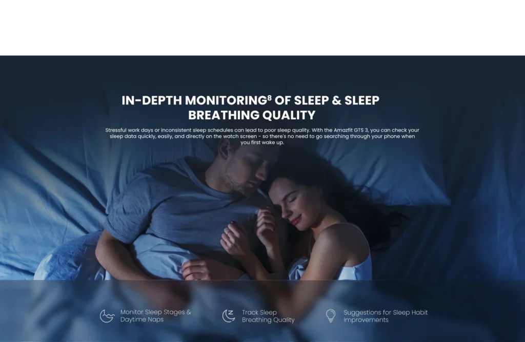 Amazfit GTS 3 worn by a couple sleeping in bed together
