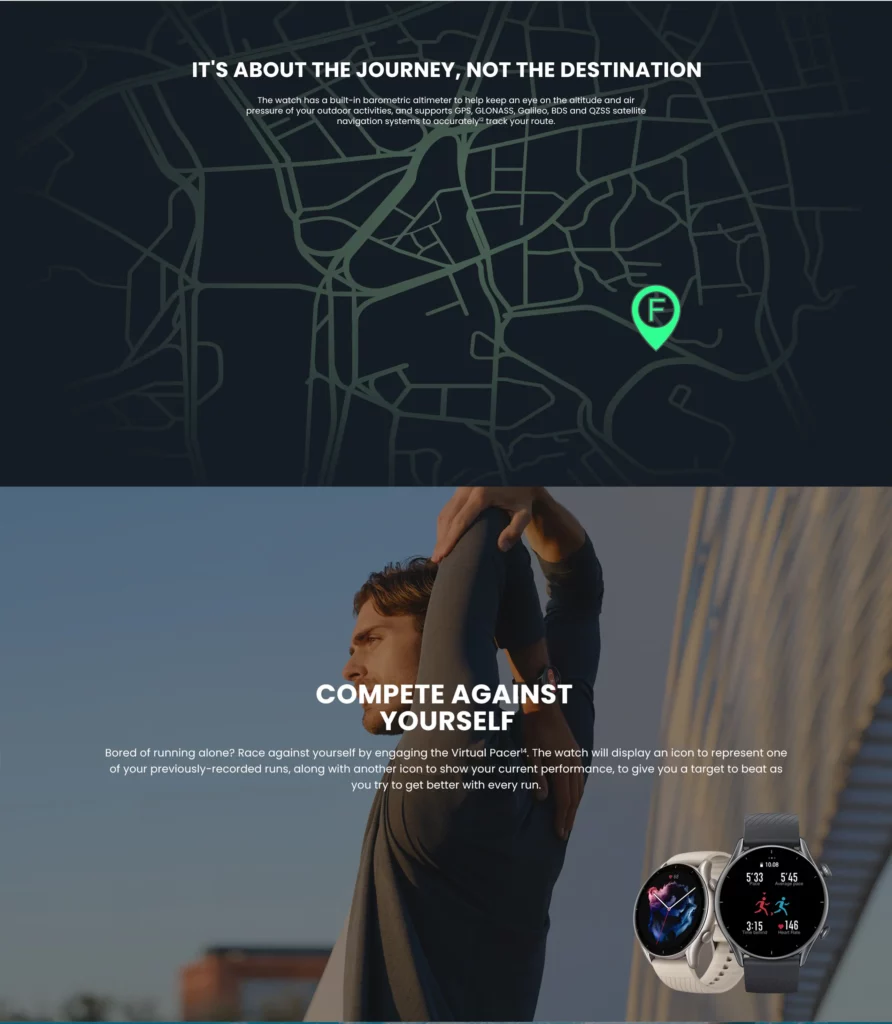 Amazfit GTS 3 image of GPS tracking and run partner functions