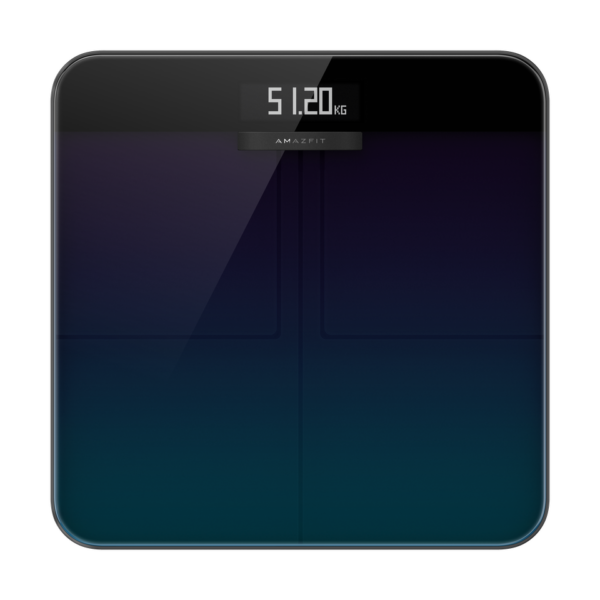 Amazfit Smart Scale - Aurora from above angle on a white background showing the display