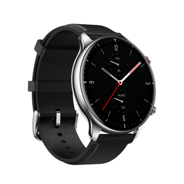 Amazfit GTR 2 Smart Watch - classic edition with the silicone strap done up and pictured on a white background