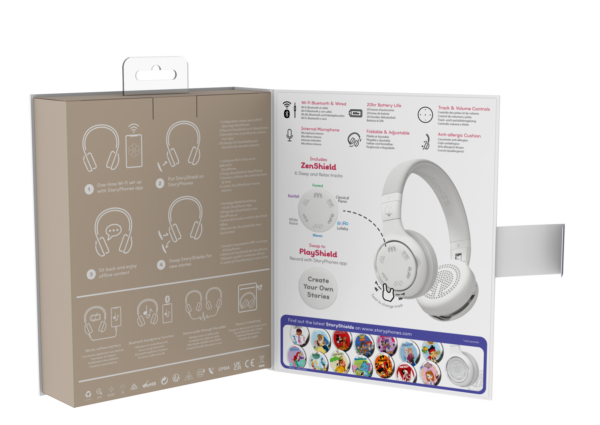Storyphones white, packaging, kids headphones, smart audio