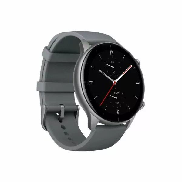 Amazfit GTR 2e in slate grey front right angled on a white background