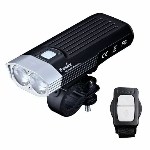 fenix bc30 v2 light for electric scooter with fixing bracket and remote control on a white background