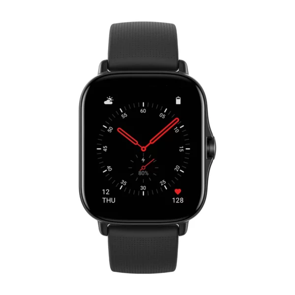Amazfit GTS 2 in midnight black facing forward on a white background