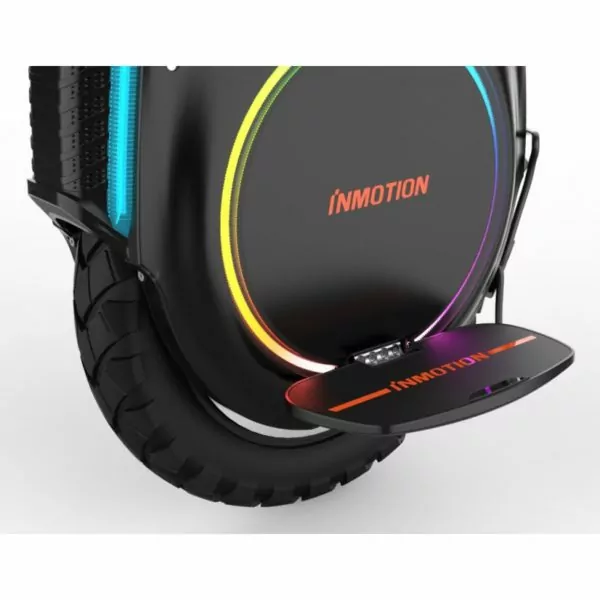 Inmotion V12 Electric Unicycle side view with lights on on a white background