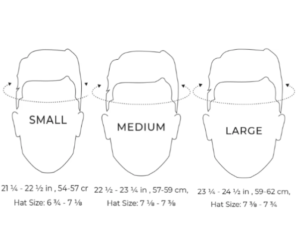 Thousand helmet size guide pencil drawings on a white background